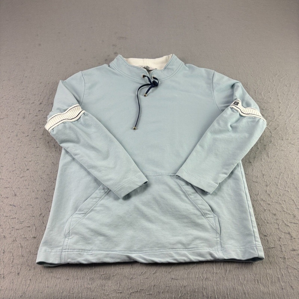 St John Sport Sweater Womens Size P (Small) Blue Pullover Pocket Long Sleeve